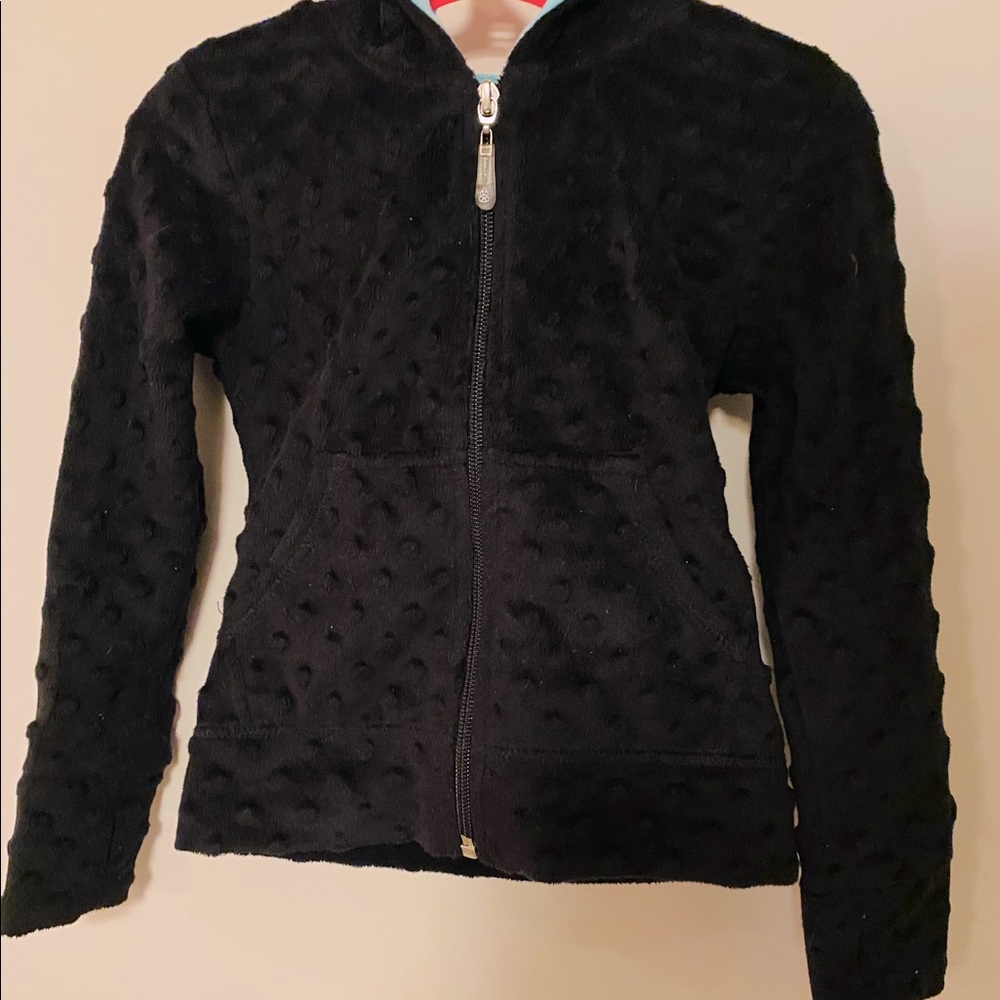 Black hoodie with teal trim